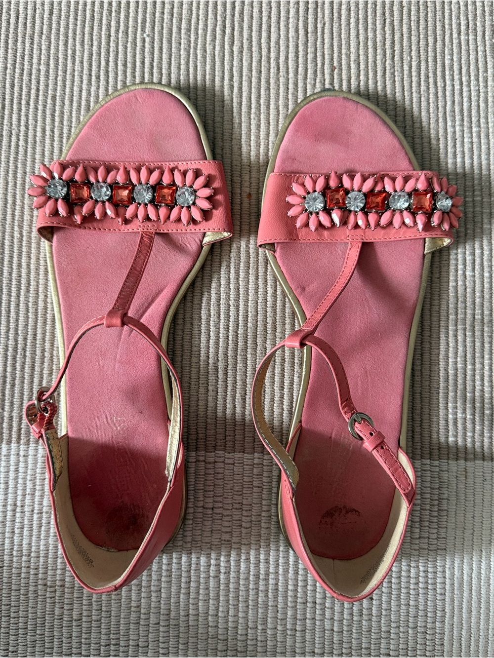 Nine West Pink Jeweled T-Strap Sandals